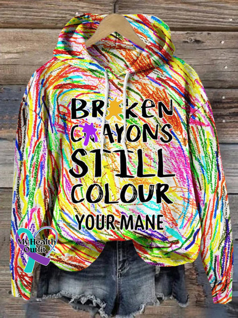 Broken Crayons Still Colour Custom Name Mental Health Motivational Print Casual Hoodie Multicolor2