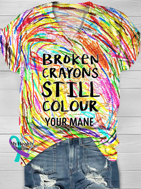 Broken Crayons Still Colour Custom Name Mental Health Motivational Print Casual T-Shirt Multicolor1