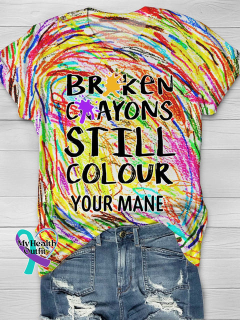 Broken Crayons Still Colour Custom Name Mental Health Motivational Print Casual T-Shirt Multicolor2