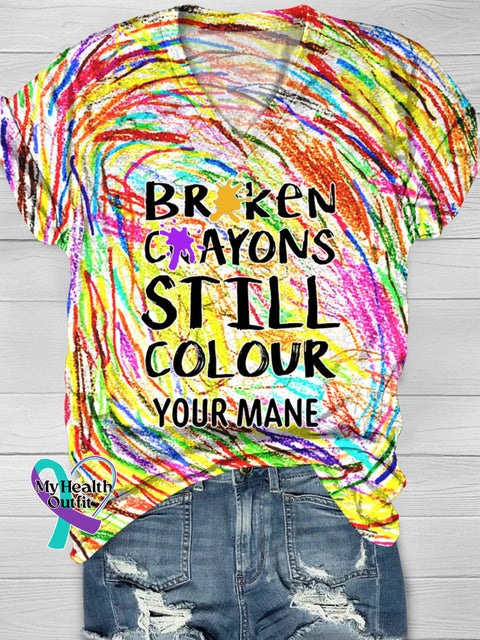 Broken Crayons Still Colour Custom Name Mental Health Motivational Print Casual T-Shirt Ulticolor2