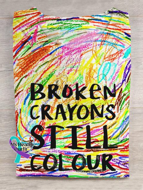 Broken Crayons Still Colour Mental Health Print Casual T-Shirt Multicolor / S
