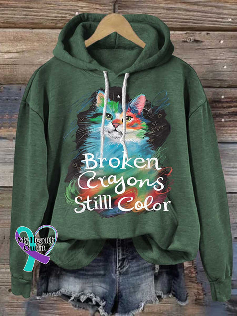 Broken Crayons Stilll Color Cat Casual Hoodie Sweatshirt Green / S