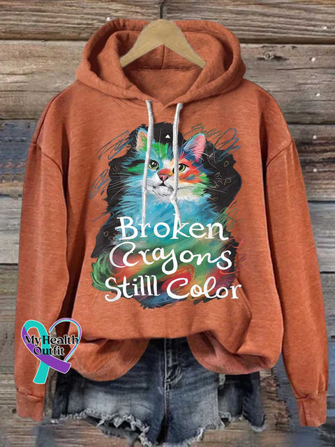 Broken Crayons Stilll Color Cat Casual Hoodie Sweatshirt Orange / S