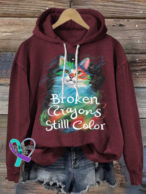Broken Crayons Stilll Color Cat Casual Hoodie Sweatshirt Red / S