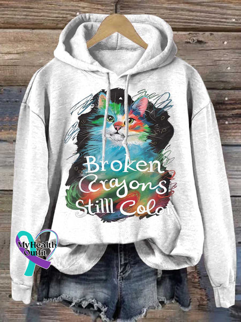 Broken Crayons Stilll Color Cat Casual Hoodie Sweatshirt White / S