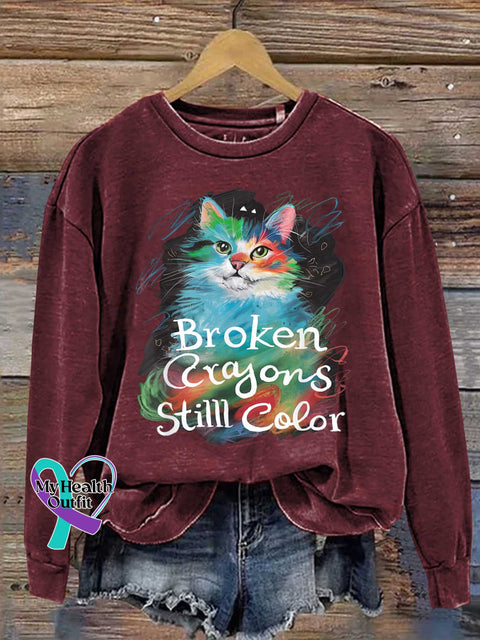 Broken Crayons Stilll Color Cat Casual Sweatshirt Red / S