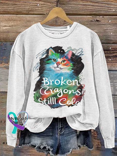 Broken Crayons Stilll Color Cat Casual Sweatshirt White / S