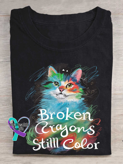 Broken Crayons Stilll Color Cat T-shirt Black / S