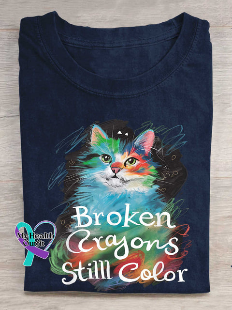 Broken Crayons Stilll Color Cat T-shirt Blue / S
