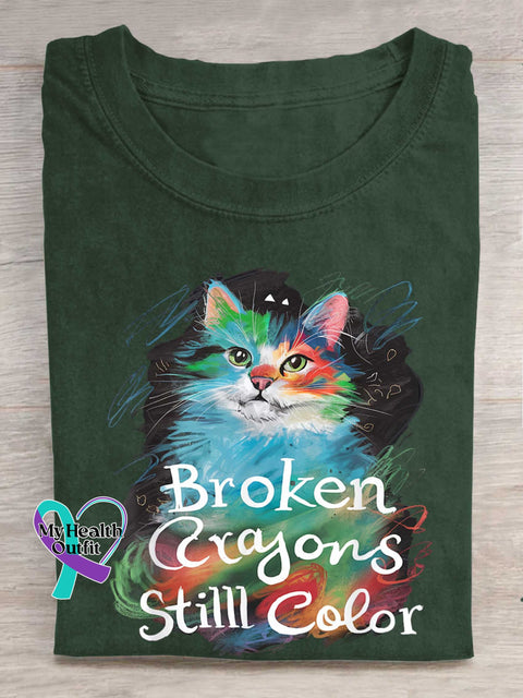 Broken Crayons Stilll Color Cat T-shirt Green / S