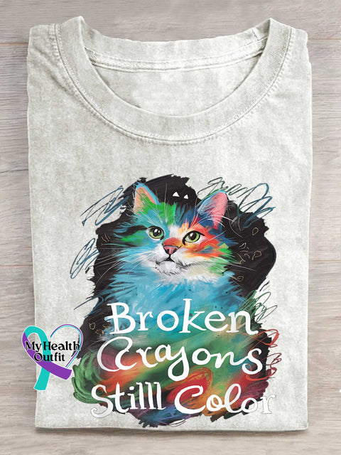 Broken Crayons Stilll Color Cat T-shirt White / S