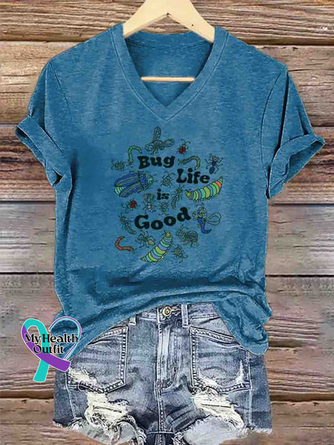 Bug Life Is Good Art V-neck Casual T-Shirt Blue / S