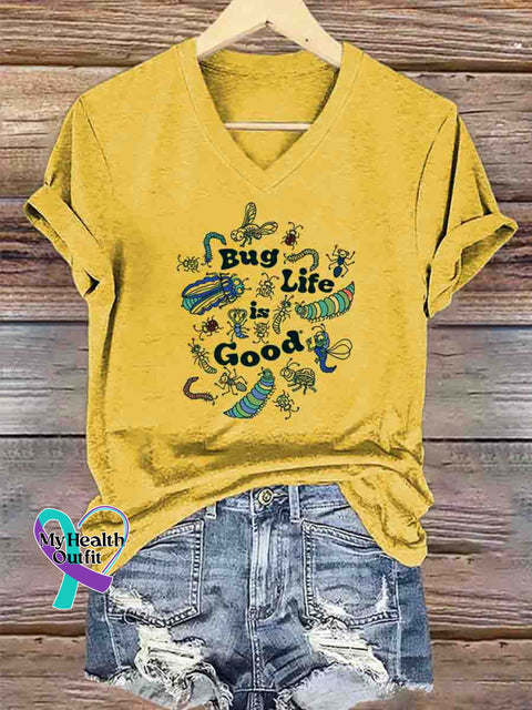 Bug Life Is Good Art V-neck Casual T-Shirt Yellow / S