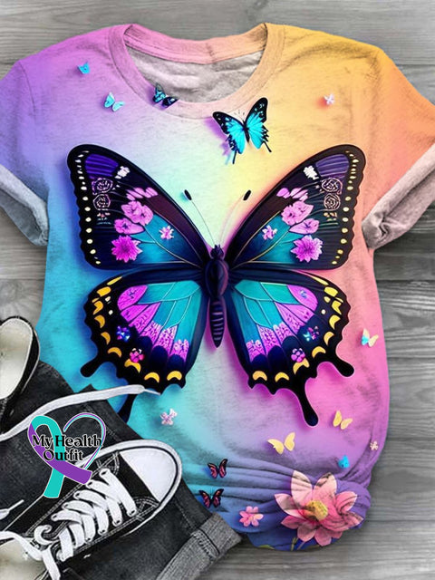 Butterfly Art Print Casual T-Shirt Multicolor / S