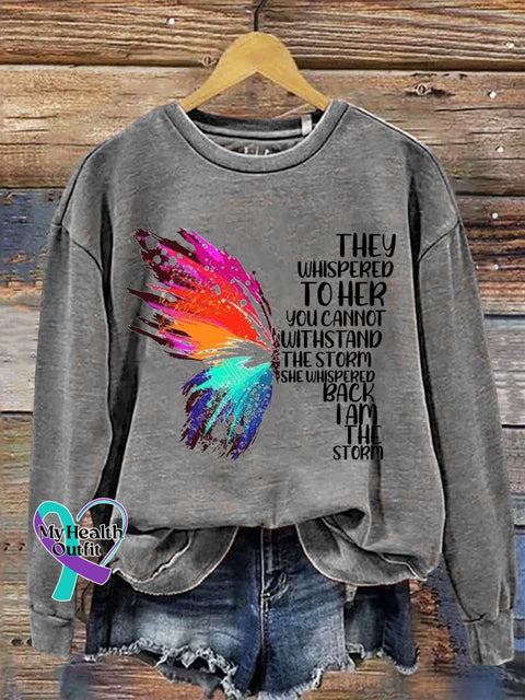 Butterfly Inspiration Letter Print Casual Sweatshirt Grey / S