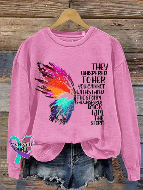 Butterfly Inspiration Letter Print Casual Sweatshirt Pink / S
