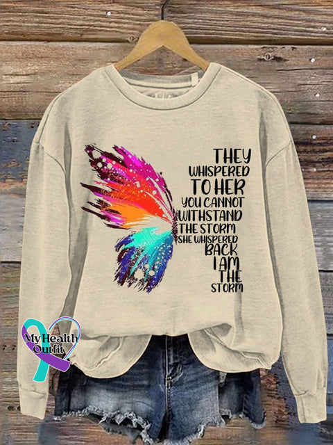Butterfly Inspiration Letter Print Casual Sweatshirt Sand / S