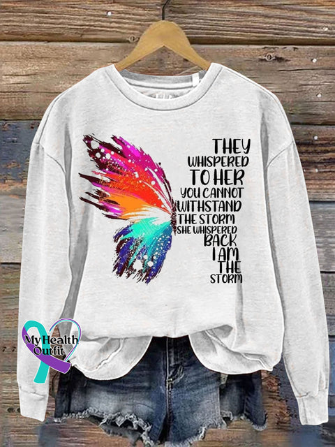 Butterfly Inspiration Letter Print Casual Sweatshirt White / S