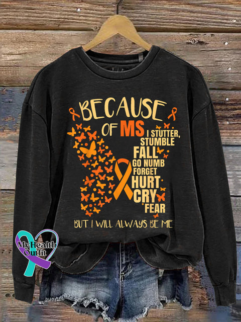 Butterfly Ms Awareness Multiple Sclerosis Warrior Multiple Sclerosis Orange Ribbon Casual Sweatshirt Black / S