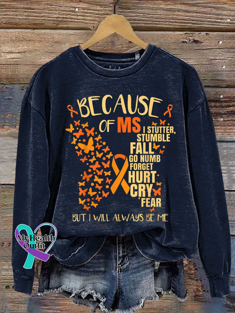 Butterfly Ms Awareness Multiple Sclerosis Warrior Multiple Sclerosis Orange Ribbon Casual Sweatshirt Blue / S