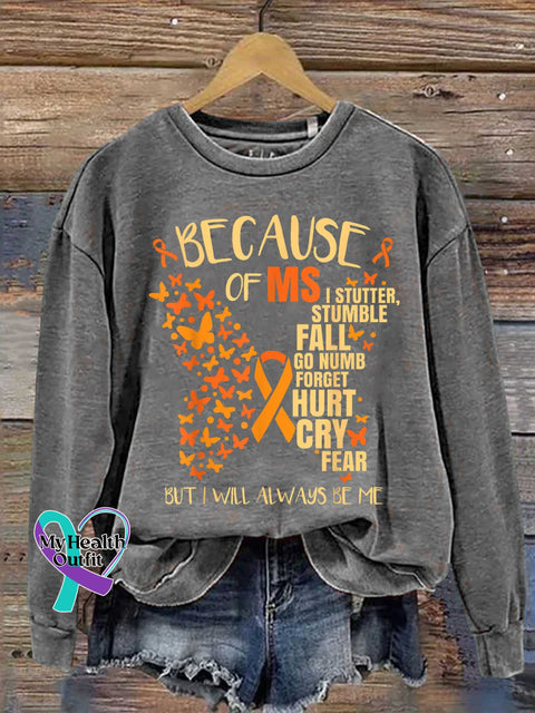 Butterfly Ms Awareness Multiple Sclerosis Warrior Multiple Sclerosis Orange Ribbon Casual Sweatshirt Grey / S