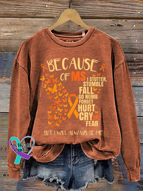 Butterfly Ms Awareness Multiple Sclerosis Warrior Multiple Sclerosis Orange Ribbon Casual Sweatshirt Orange / S