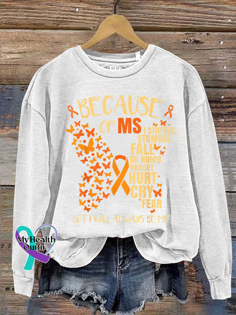 Butterfly Ms Awareness Multiple Sclerosis Warrior Multiple Sclerosis Orange Ribbon Casual Sweatshirt White / S
