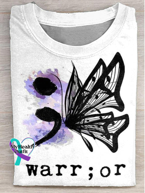 Butterfly Suicide Prevention Awareness Printed Casual Crew Neck Short Sleeve T-Shirt Multicolor / S