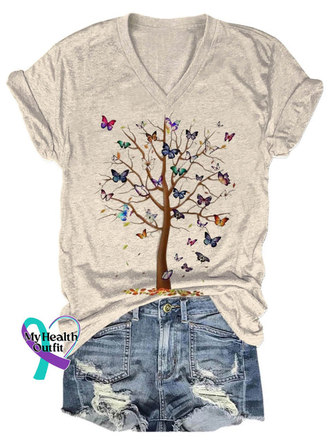 Butterfly Tree Art Casual T-Shirt Sand / S