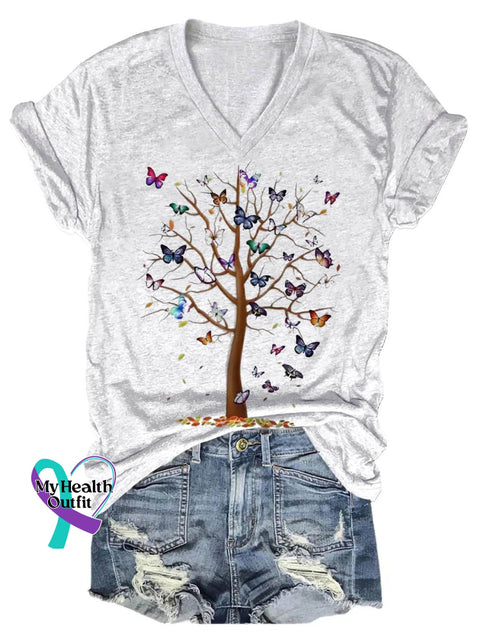 Butterfly Tree Art Casual T-Shirt White / S
