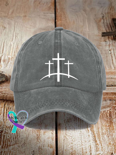 🔥Buy 3 Get 10% Off🔥Unisex Distressed Washed Cotton Faith Print Hat Grey / One-Size