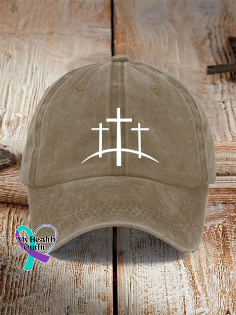🔥Buy 3 Get 10% Off🔥Unisex Distressed Washed Cotton Faith Print Hat Khaki / One-Size
