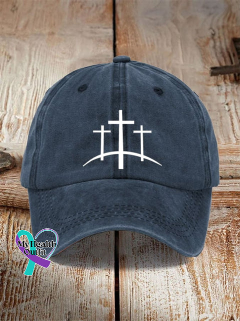 🔥Buy 3 Get 10% Off🔥Unisex Distressed Washed Cotton Faith Print Hat Navy / One-Size