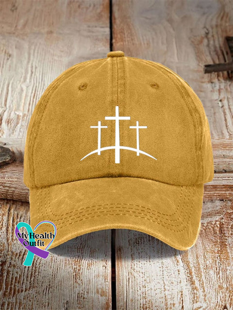 🔥Buy 3 Get 10% Off🔥Unisex Distressed Washed Cotton Faith Print Hat Yellow / One-Size
