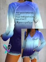 🔥Buy 3 Get 10% Off🔥Women’s Dear Person Behind Me Smile Ombre Print Casual T-Shirt Blue / S