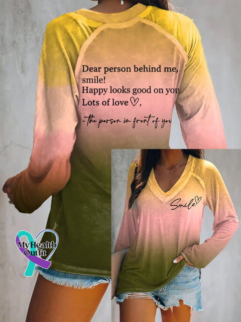 🔥Buy 3 Get 10% Off🔥Women’s Dear Person Behind Me Smile Ombre Print Casual T-Shirt Khaki / S