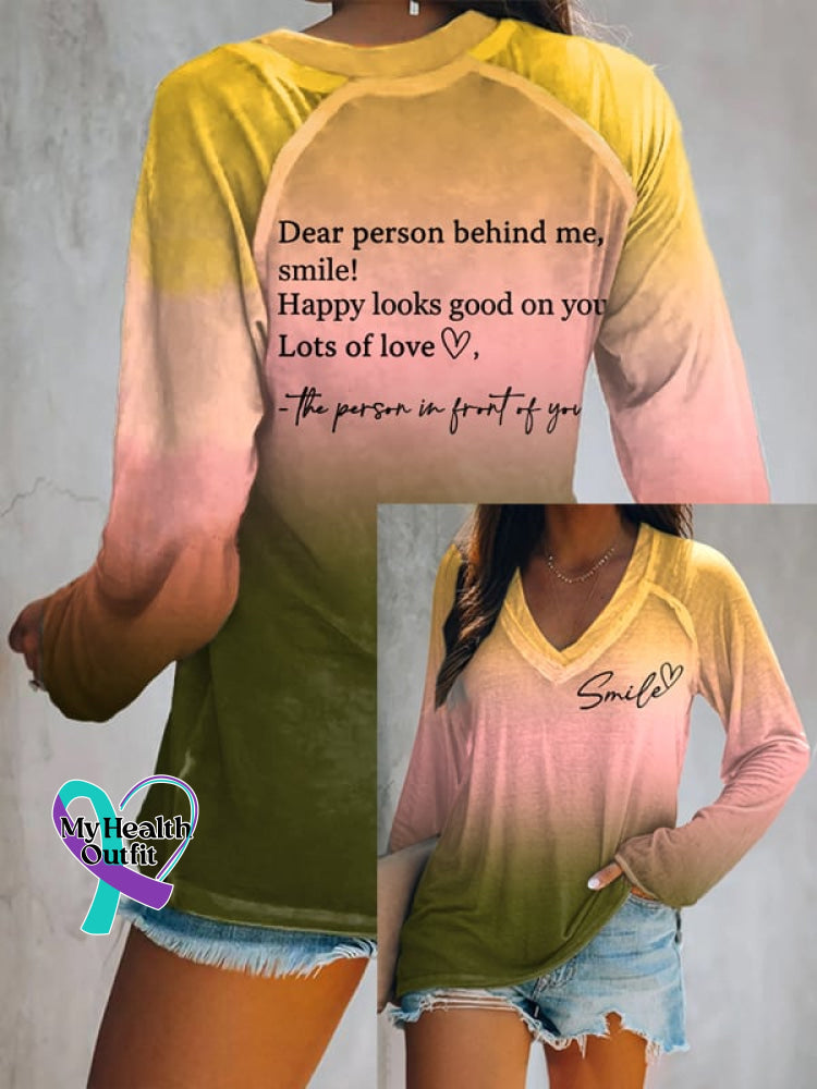 🔥Buy 3 Get 10% Off🔥Women’s Dear Person Behind Me Smile Ombre Print Casual T-Shirt Khaki / S