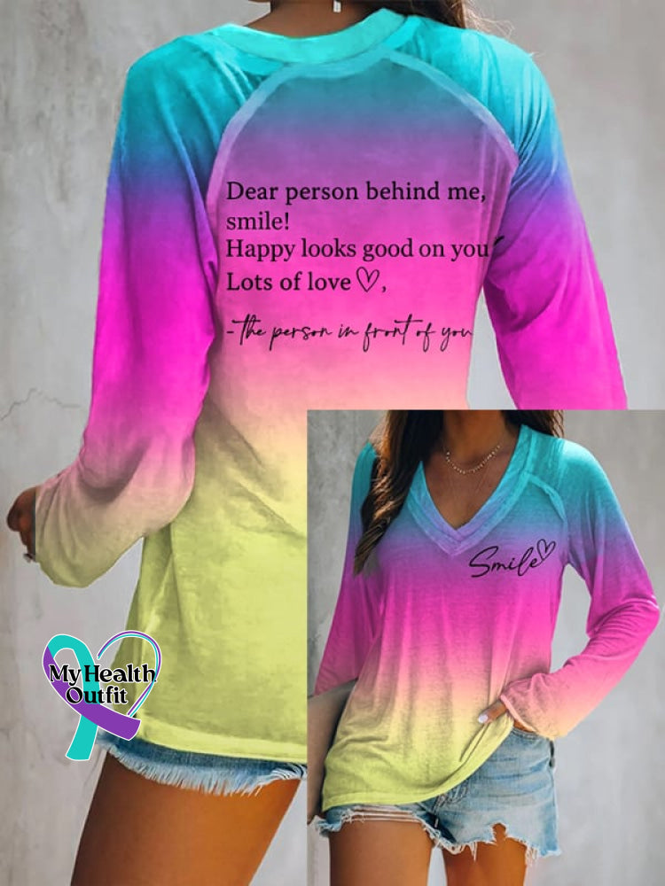🔥Buy 3 Get 10% Off🔥Women’s Dear Person Behind Me Smile Ombre Print Casual T-Shirt Purple / S
