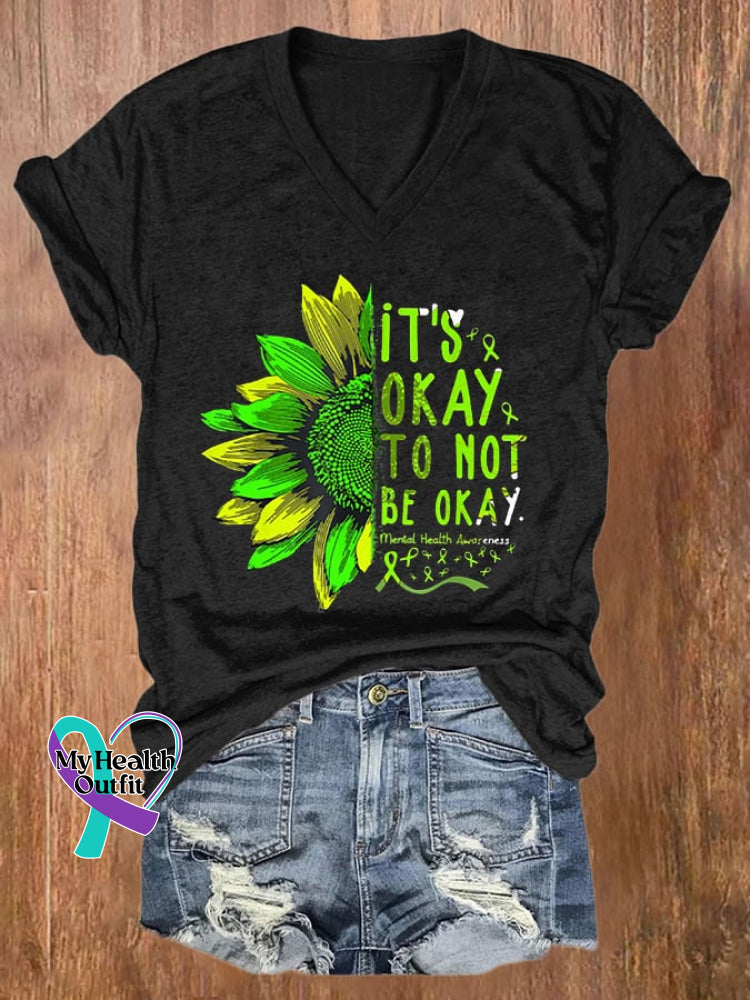 🔥Buy 3 Get 10% Off🔥Women’s It’s Okay To Not Be Print Casual T-Shirt Black / S