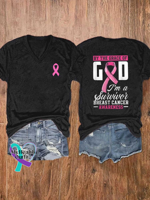 By The Grace Of God I’m A Survivor Breast Cancer Awareness T-Shirt Multicolor / S