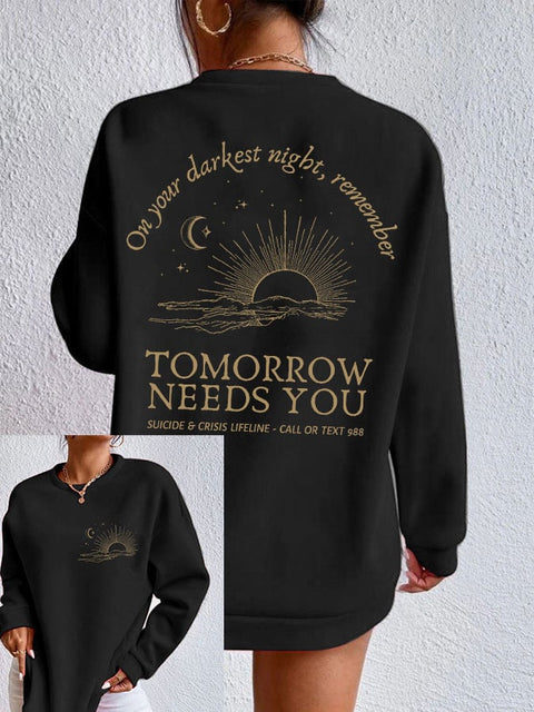 Womens Mental Health Awareness Printed Sport Loose Long Sweatshirt