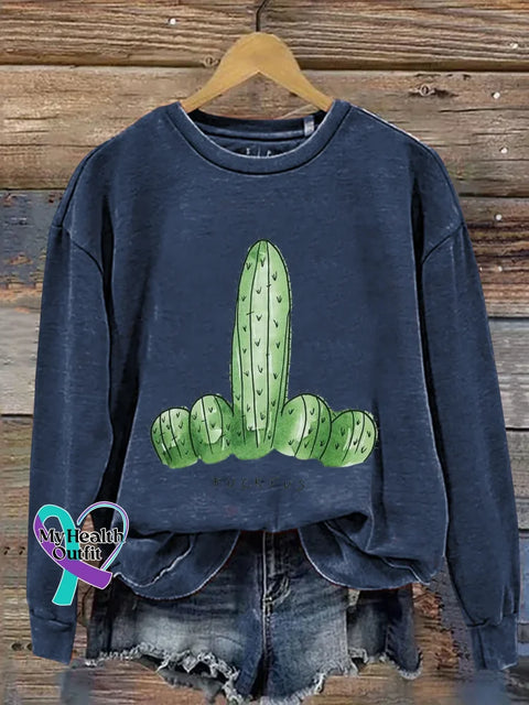 Cactus Print Casual Sweatshirt Blue / S
