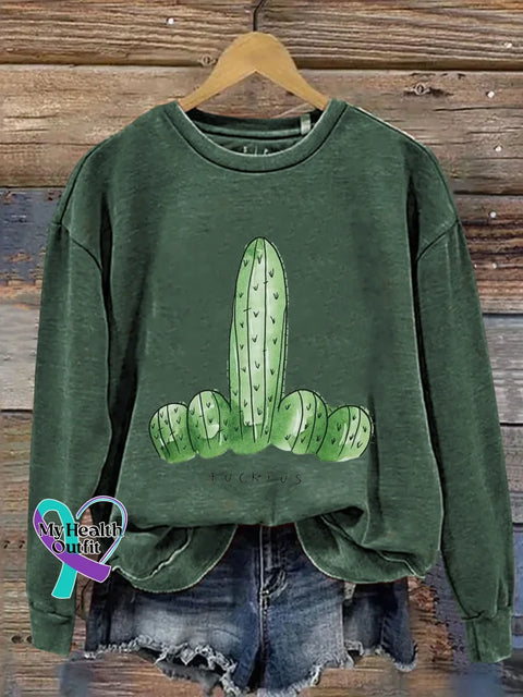 Cactus Print Casual Sweatshirt Green / S