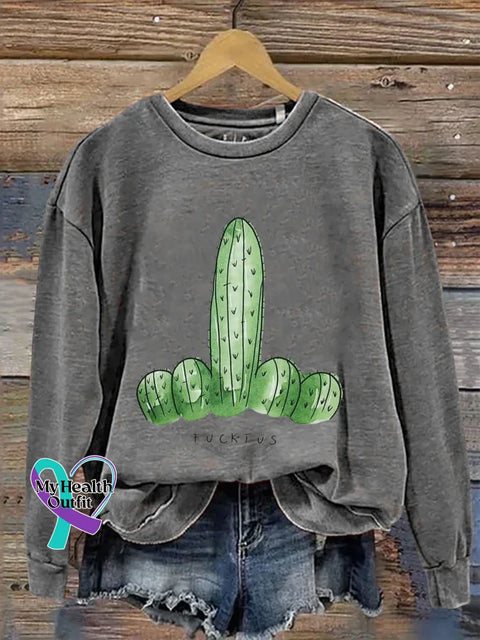 Cactus Print Casual Sweatshirt Grey / S