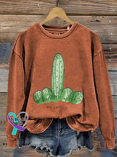 Cactus Print Casual Sweatshirt Orange / S