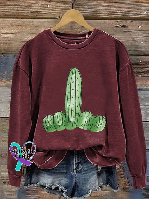 Cactus Print Casual Sweatshirt Red / S