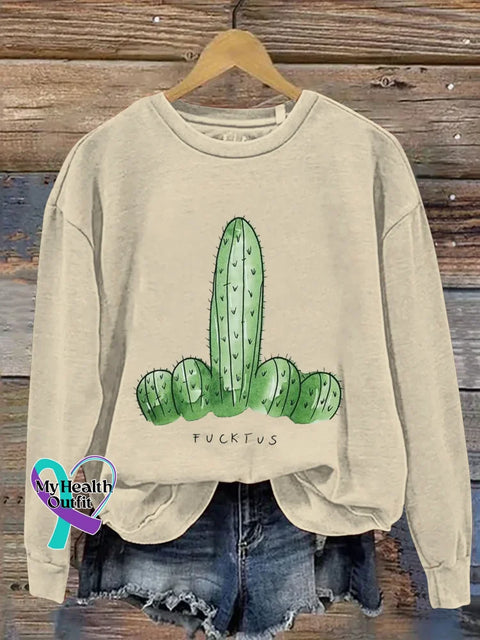 Cactus Print Casual Sweatshirt Sand / S