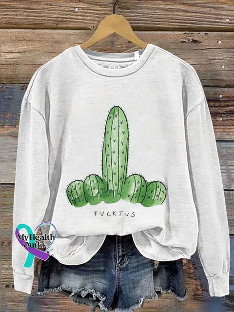 Cactus Print Casual Sweatshirt White / S