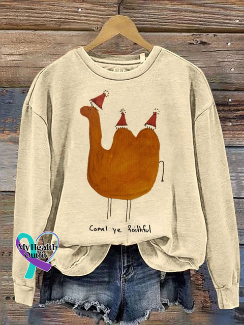 Camel Ye Faithful Funny Christmas Print Casual Sweatshirt Sand / S