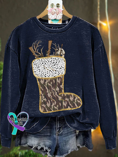 Camo Christmas Stocking Casual Sweatshirt Navyblue / S